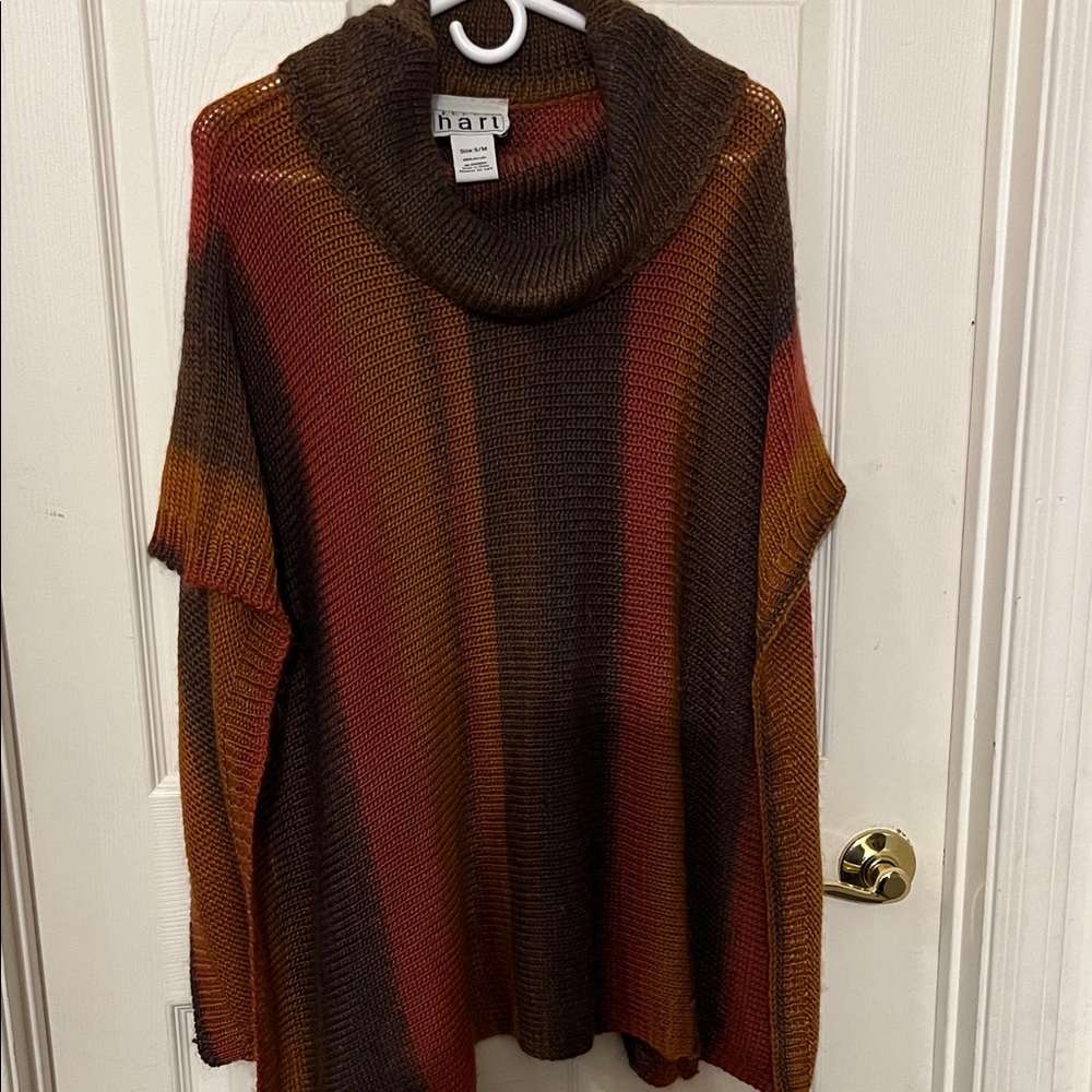 KEREN Hart Fall Boho Striped Cowl Neck Poncho size S/M